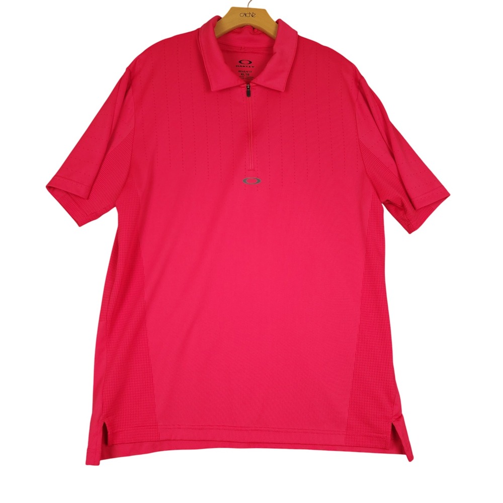Oakley Men Regular Fit Golf Polo Red XL TG Short Sleeve 1/4 Zip Performance